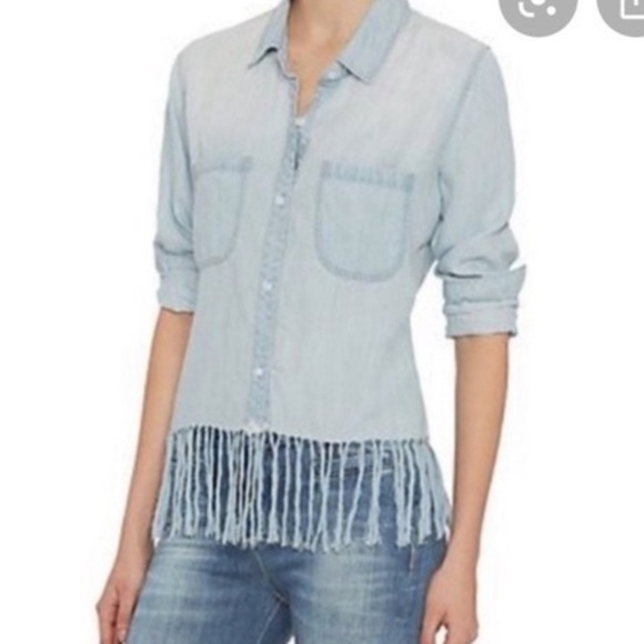Rails Blue Button Up Light Chambray Shirt Womens XS Long Sleeve Fringe Hem - Picture 1 of 14